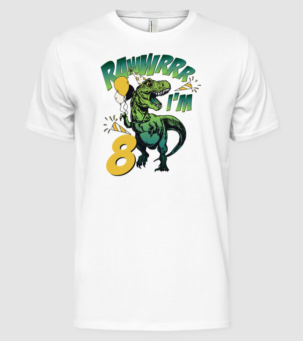 'Birthday Dinosaur rawww i''m 8' model alb pe tricou