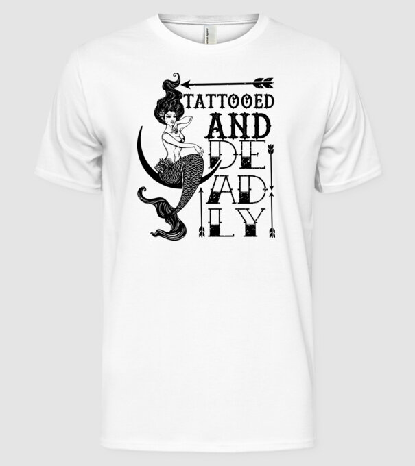 Tattooed and deadly mermaid model alb pe tricou