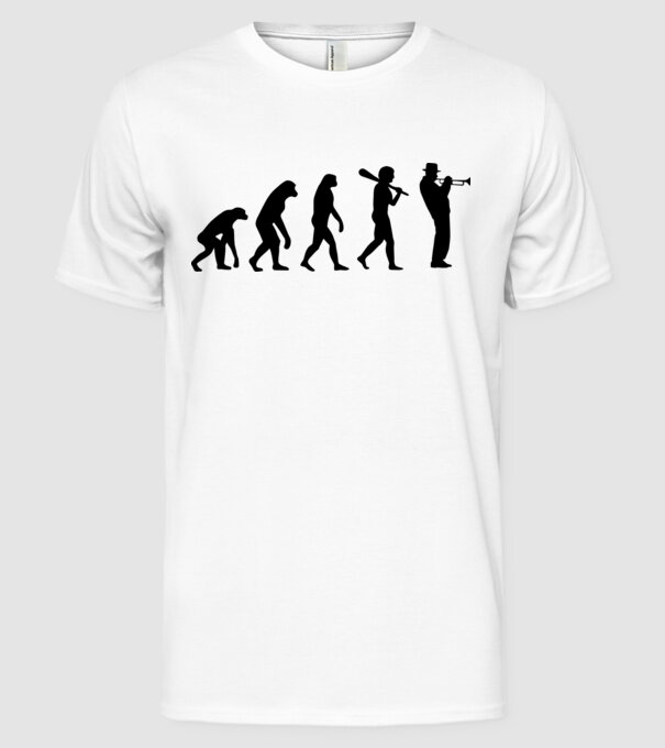 Trombitás evolúció model alb pe tricou