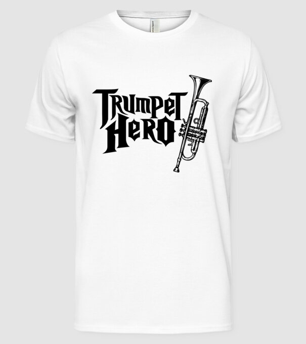 Trumpet Hero model alb pe tricou