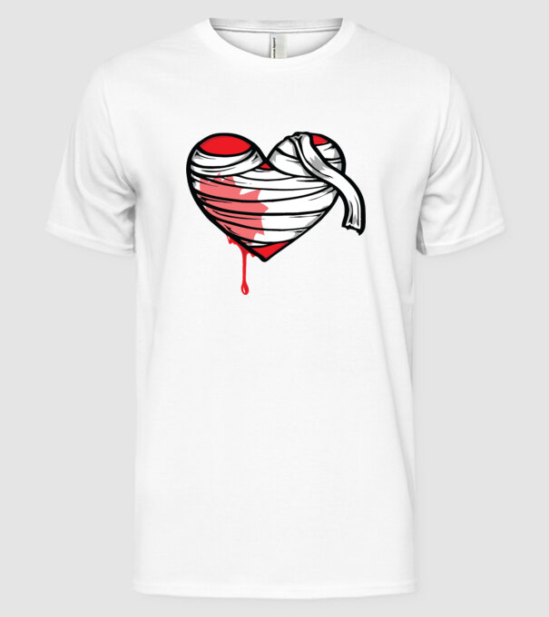 Inimă sângerândă model alb pe tricou