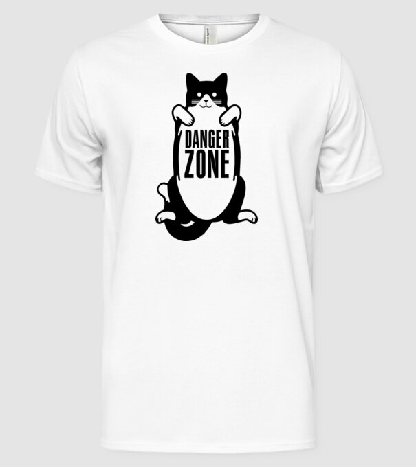 Zonă de pericol pisică model alb pe tricou