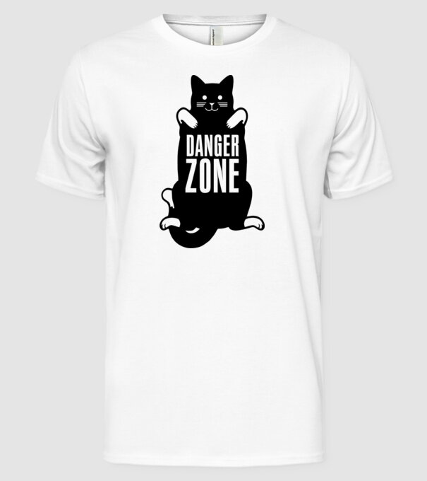 Zonă de pericol pisică model alb pe tricou
