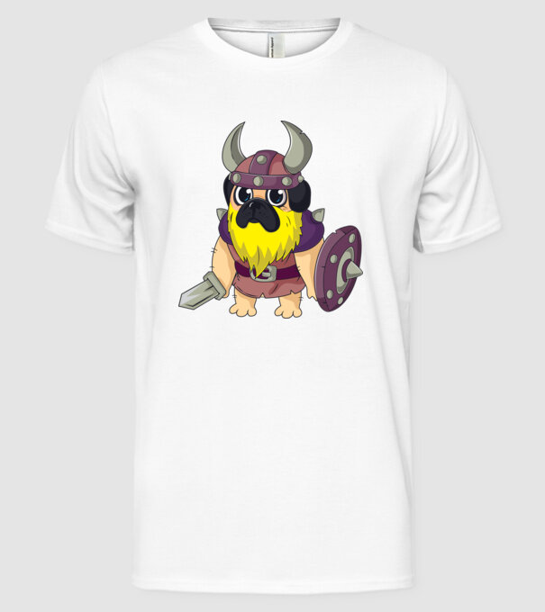 Mops Viking model alb pe tricou