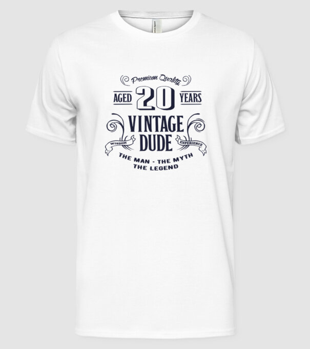 Vintage Dude - 20 model alb pe tricou