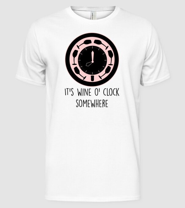 Wine o clock model alb pe tricou