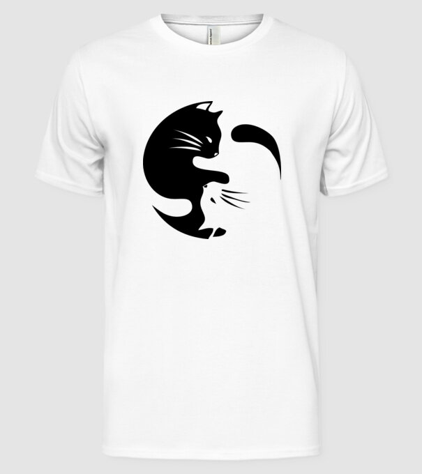 Yin Yang Pisică model alb pe tricou