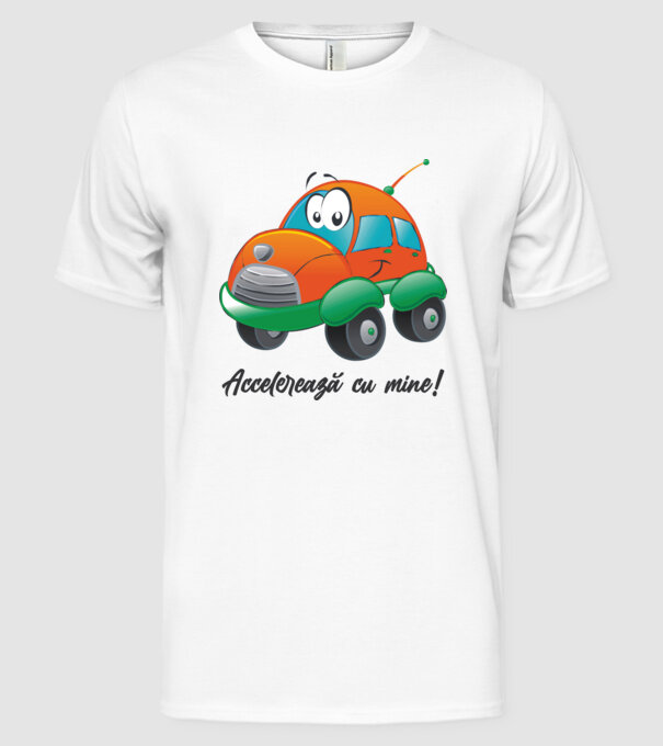 accelerează cu mine model alb pe tricou