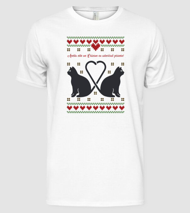 acesta este un Crăciun cu adevărat pisicesc model alb pe tricou