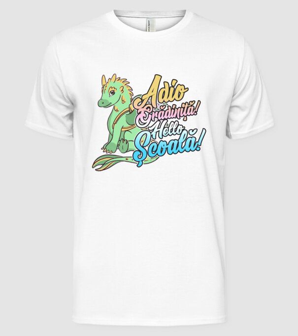 Adio grădiniță! Hello școală! model alb pe tricou