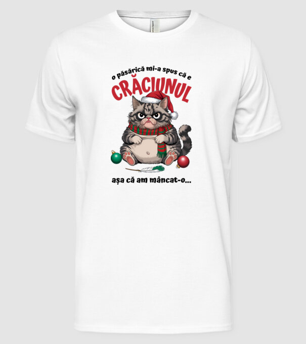 Am mâncat pasărea Crăciun pisică Alb model alb pe tricou