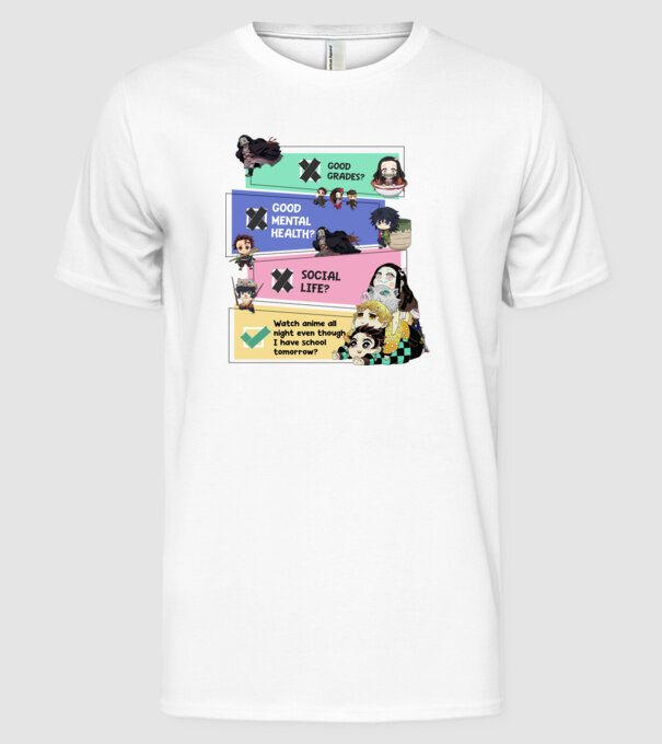 Anime check Demon Slayer model alb pe tricou