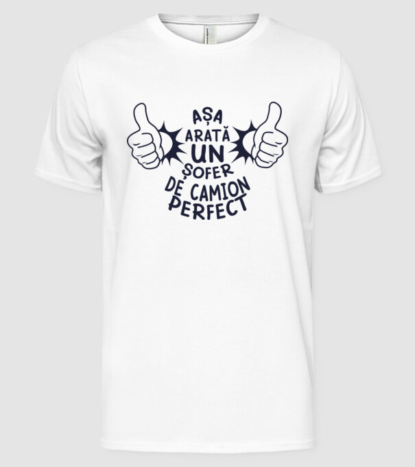 Așa arată un ȘOFER DE CAMION perfect model alb pe tricou