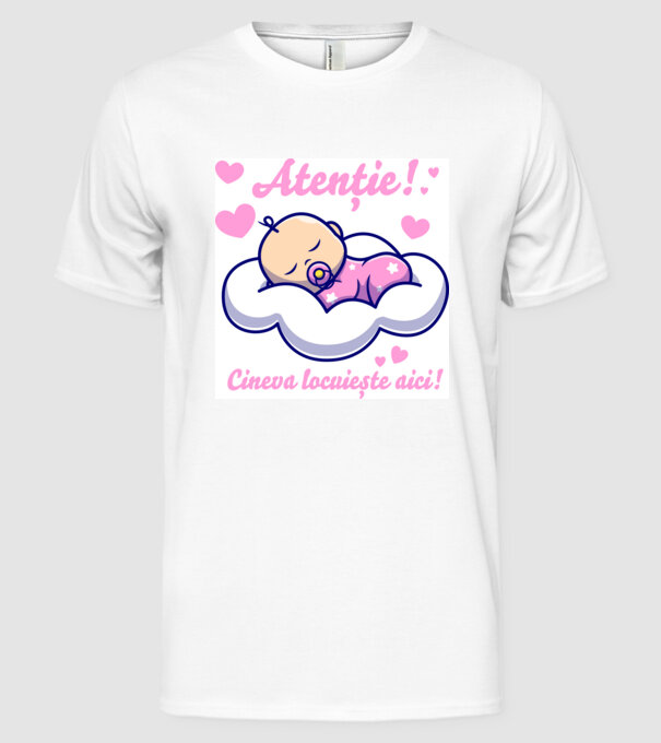 Atenție! Cineva locuiește aici! model alb pe tricou