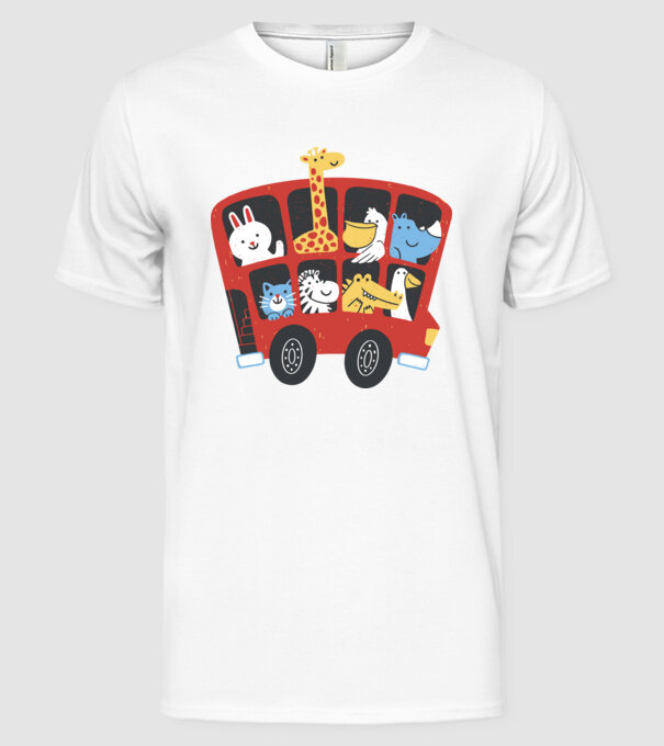 Autobuze model alb pe tricou