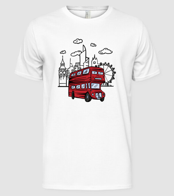 Autobuze model alb pe tricou