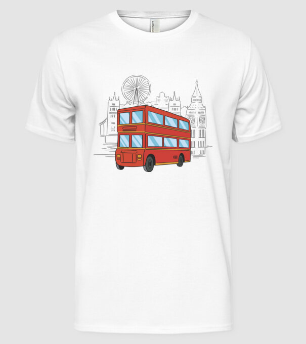 Autobuze model alb pe tricou