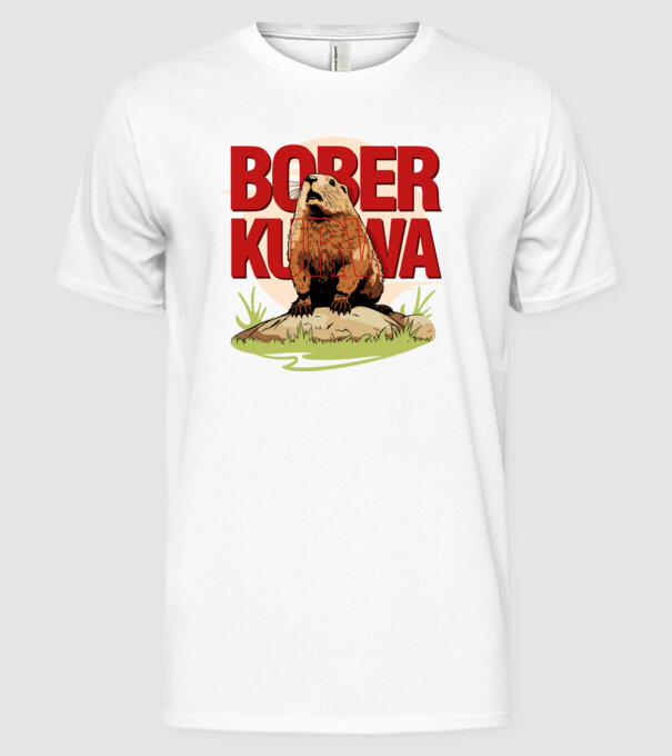 BOBER model alb pe tricou
