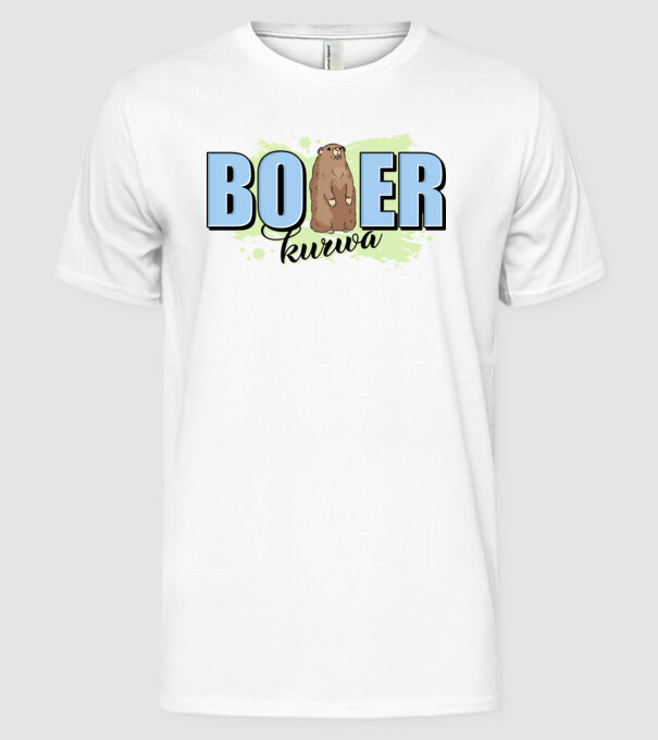 Bober Kurwa model alb pe tricou