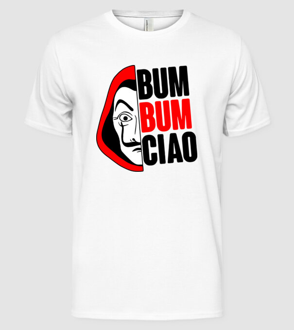 bumbum ciao money heist model alb pe tricou