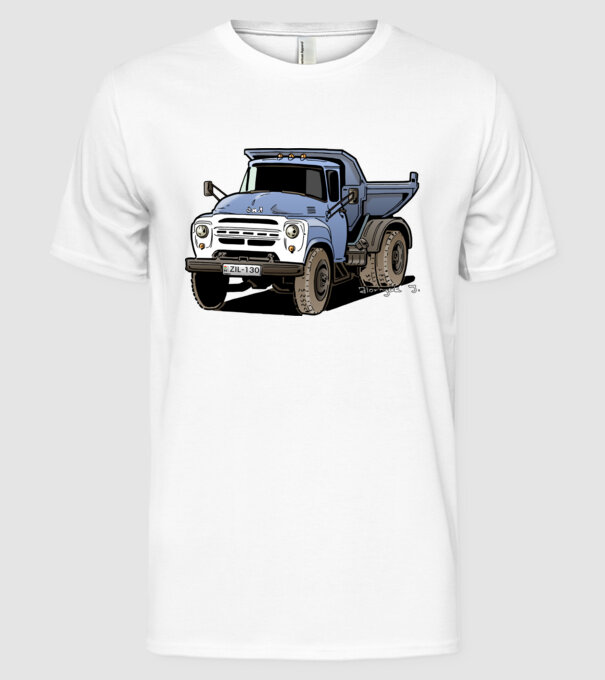 Camioane model alb pe tricou