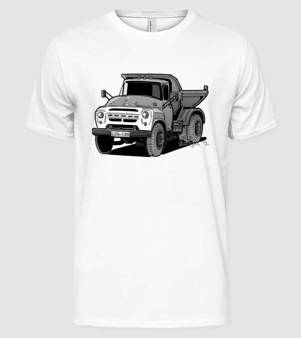 Camioane model alb pe tricou