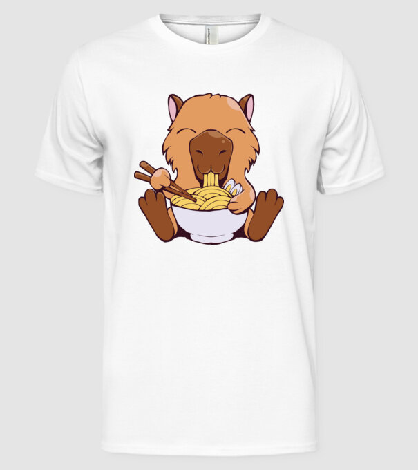 Capibară Ramen model alb pe tricou