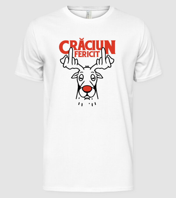 Căprioară de Crăciun antisocială model alb pe tricou