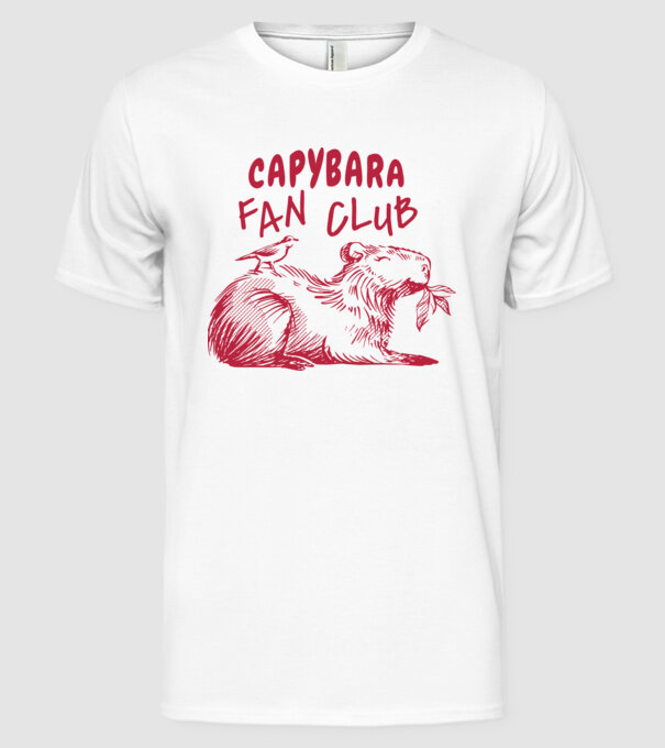 Capybara fan club model alb pe tricou