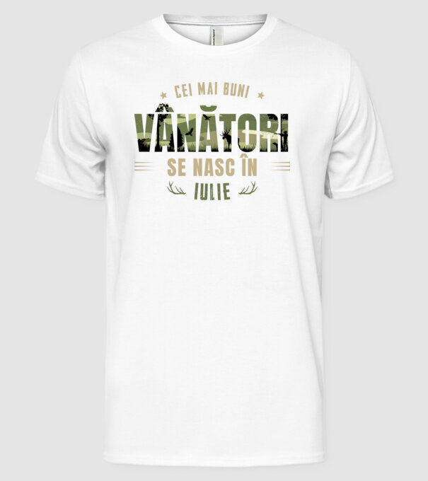 Cei mai buni vânători se nasc în iulie model alb pe tricou