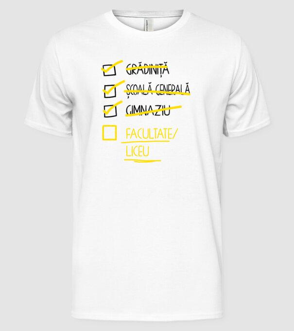 Cheklist educație - Gimnaziu alb model alb pe tricou