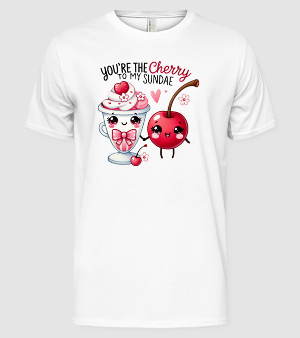 Cherry to my Sunday model alb pe tricou