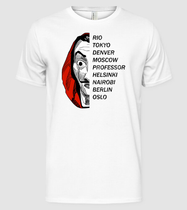 classic logo money heist white model alb pe tricou