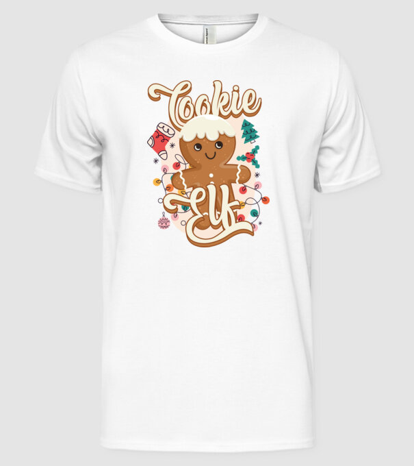 Cookie elf model alb pe tricou
