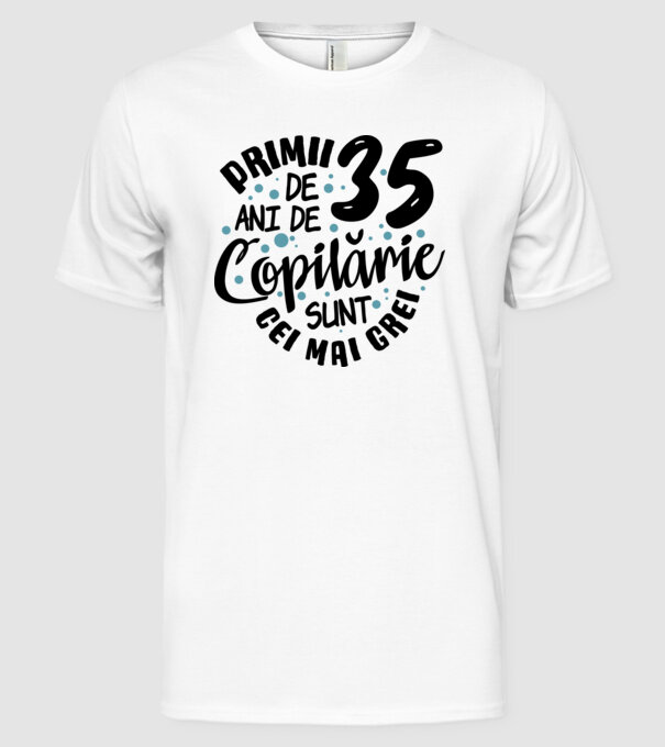 Copilărie 35 de ani model alb pe tricou