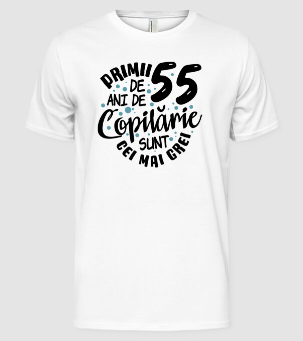Copilărie 55 de ani model alb pe tricou