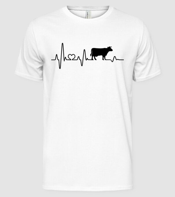 Cow Heartbeat model alb pe tricou