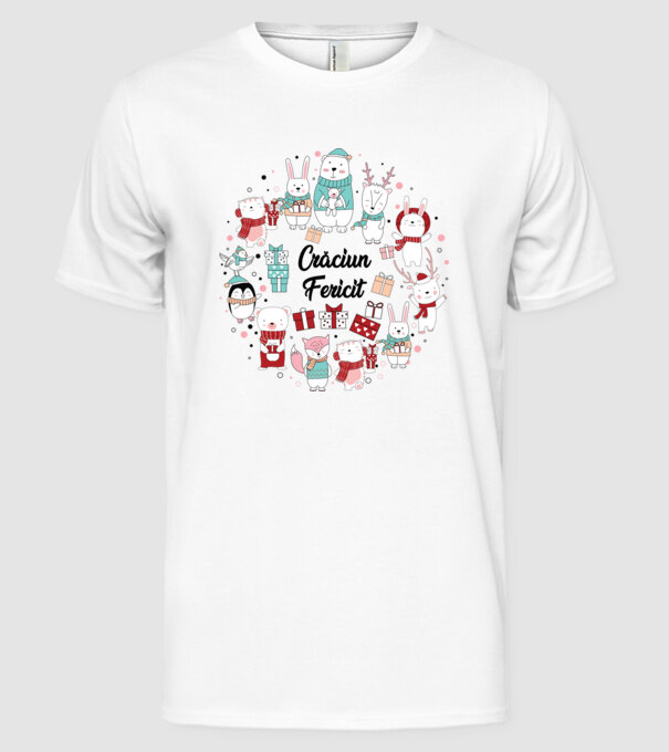 Crăciun Fericit model alb pe tricou