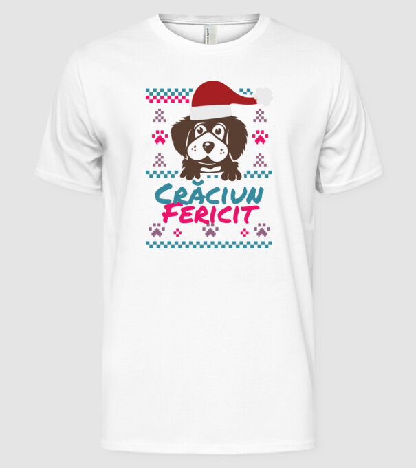 Crăciun Fericit câine model alb pe tricou