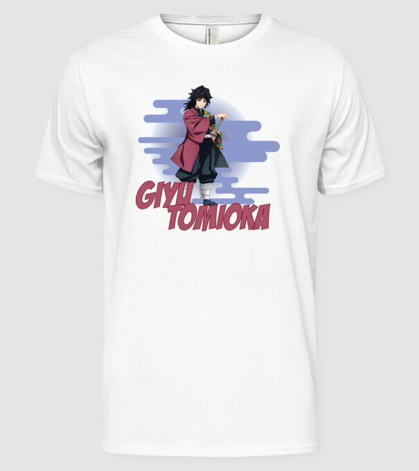 Demon Slayer Giyu model alb pe tricou