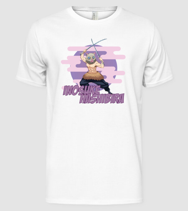 Demon Slayer Inosuke model alb pe tricou