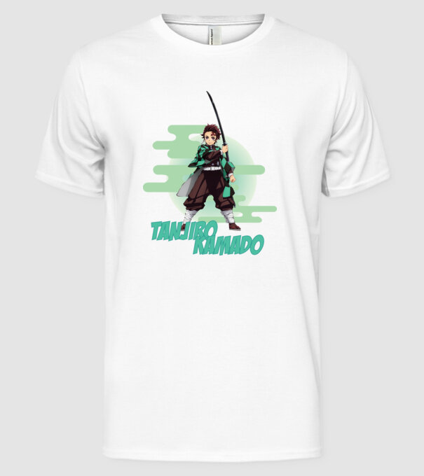 Demon Slayer Tanjiro model alb pe tricou