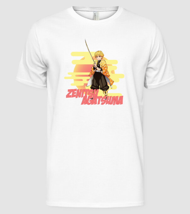 Demon Slayer Zenitsu model alb pe tricou