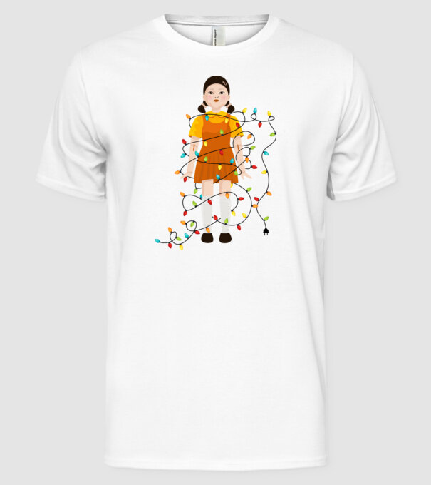 doll squid game model alb pe tricou