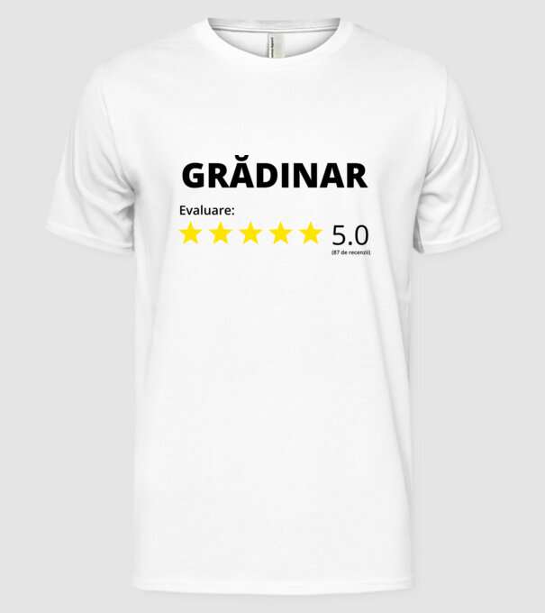 Evaluare Grădinar model alb pe tricou
