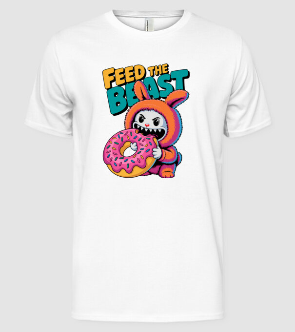 Feed the beast model alb pe tricou