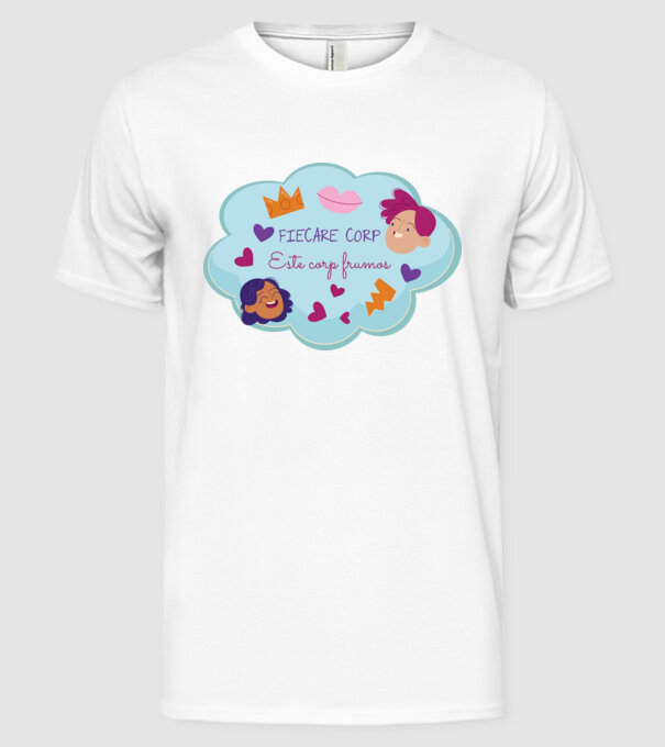 Fiecare corp model alb pe tricou