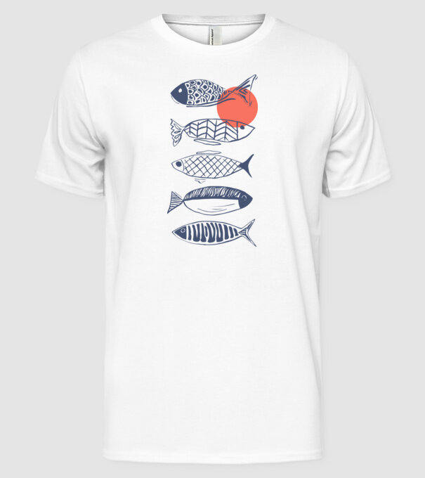 Fish model alb pe tricou