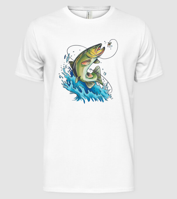 Fish model alb pe tricou