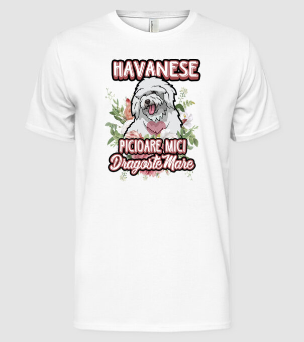 havanese : picioare mici dragoste mare model alb pe tricou